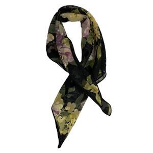 Vintage Floral Womens 19 Inch Square Scarf Textured Siky Sheer